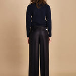 pantalone a vita bassa con elastico in lana e seta. ASTRID STR02 NAVY nine in the morning 
