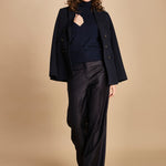 pantalone a vita bassa con elastico in lana e seta. ASTRID STR02 NAVY nine in the morning 