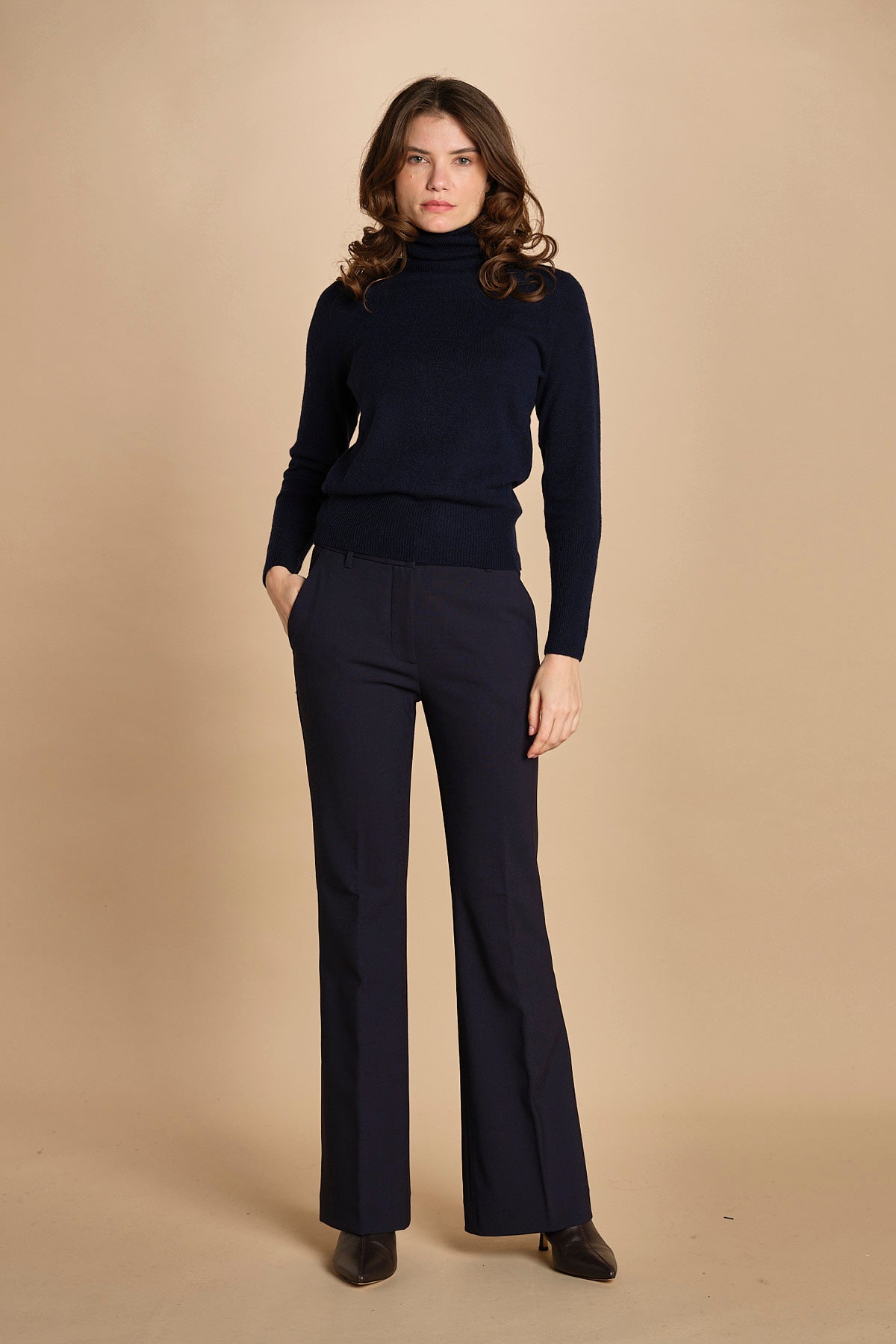 pantalone lungo a zampa. PAOLINA PL142 NAVY nine in the morning 