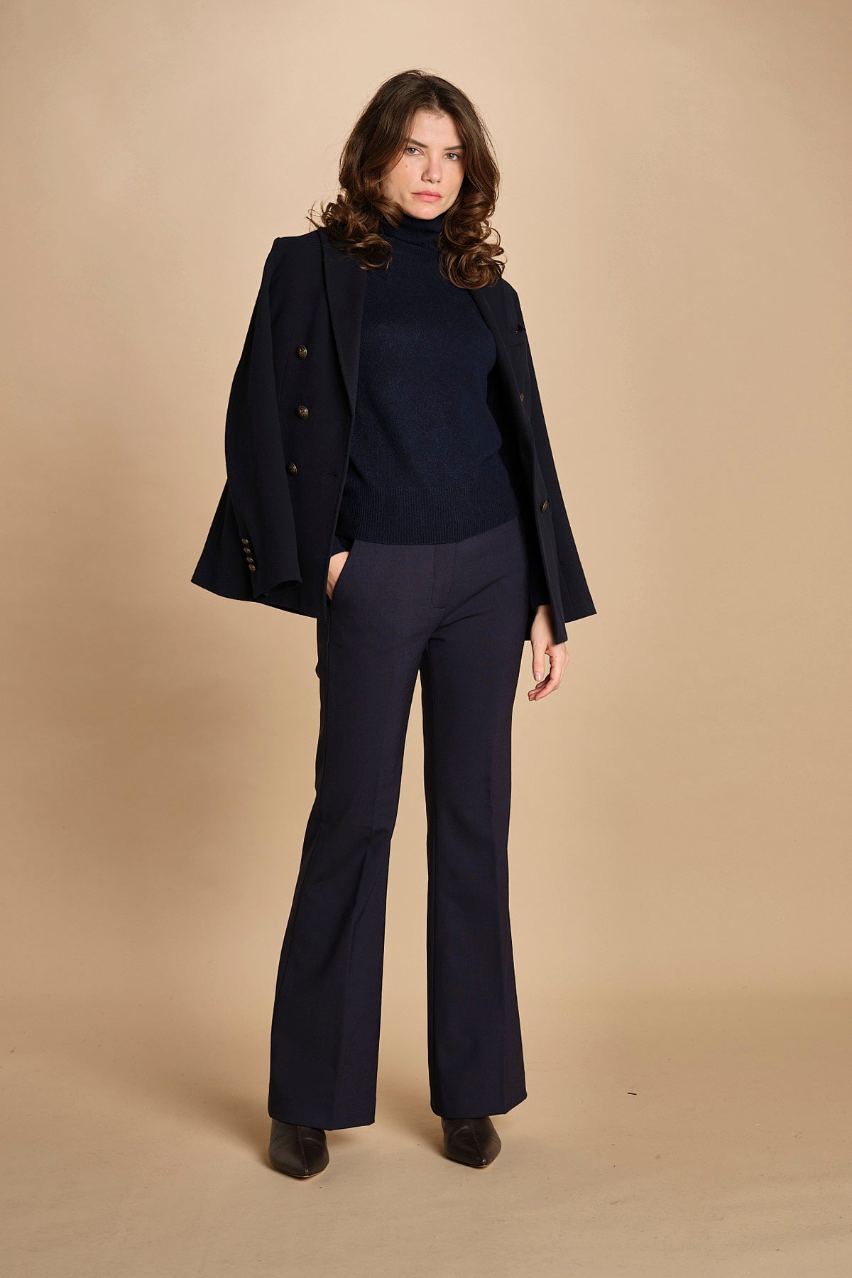 pantalone lungo a zampa. PAOLINA PL142 NAVY nine in the morning 