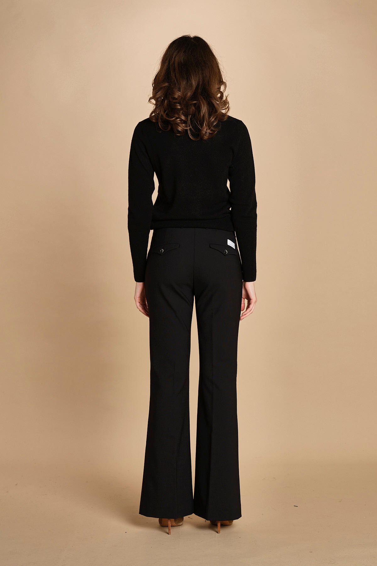 pantalone lungo a zampa. PAOLINA PL142 NERO nine in the morning 