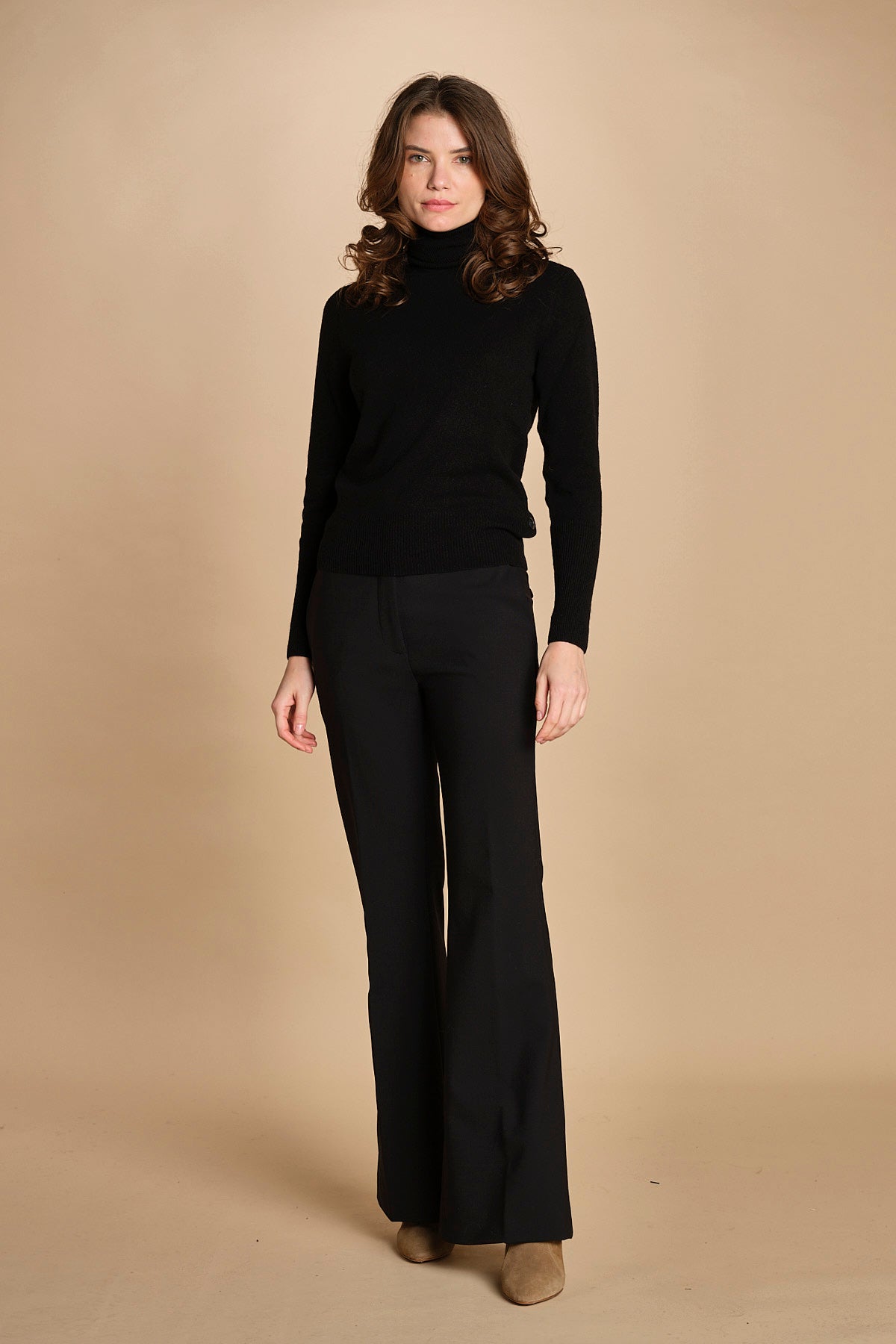 pantalone lungo a zampa. PAOLINA PL142 NERO nine in the morning 