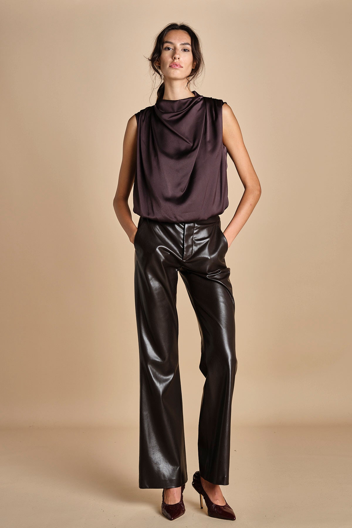 pantalone in ecopelle TRIFF F25-080 030 CHOCOLATE oscar 