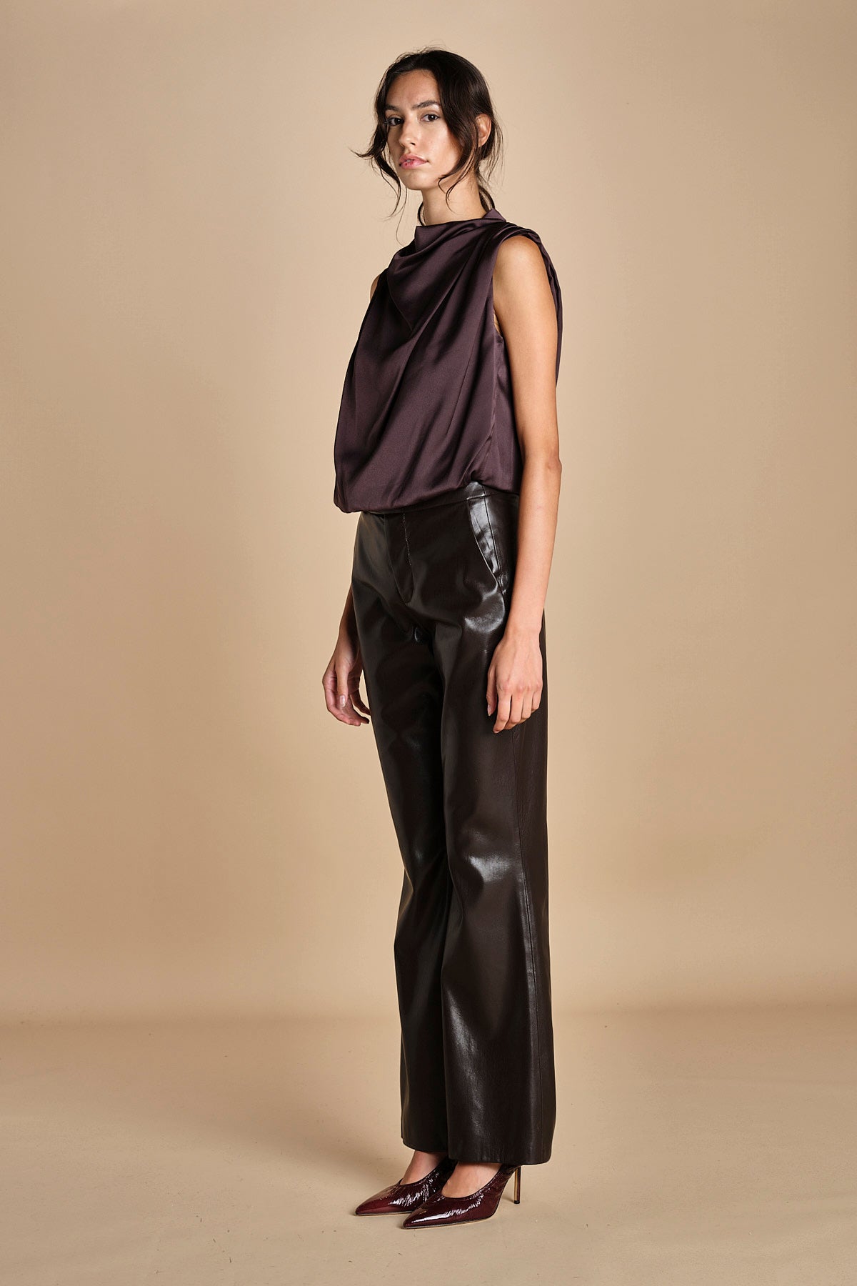 pantalone in ecopelle TRIFF F25-080 030 CHOCOLATE oscar 