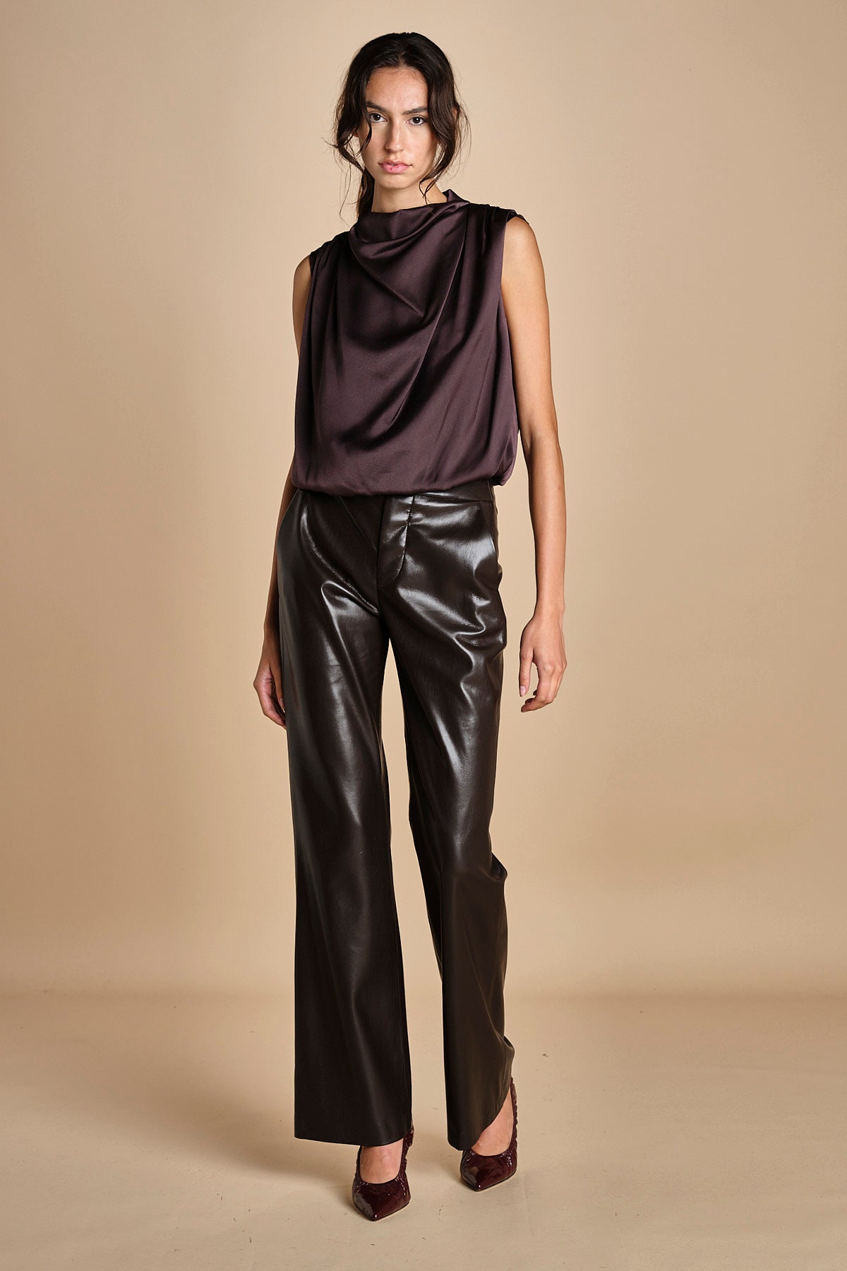 pantalone in ecopelle TRIFF F25-080 030 CHOCOLATE oscar 