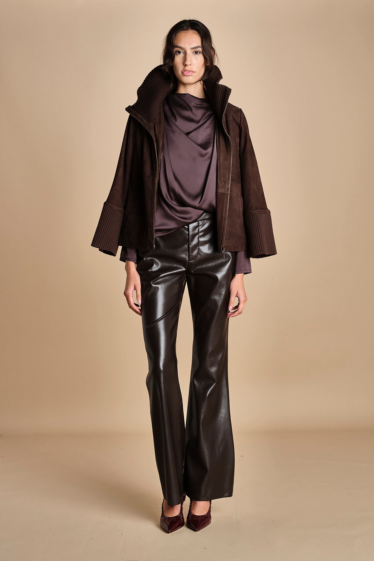 camicia con drappeggio TULLAH F25-142 039 CHOCOLATE oscar 