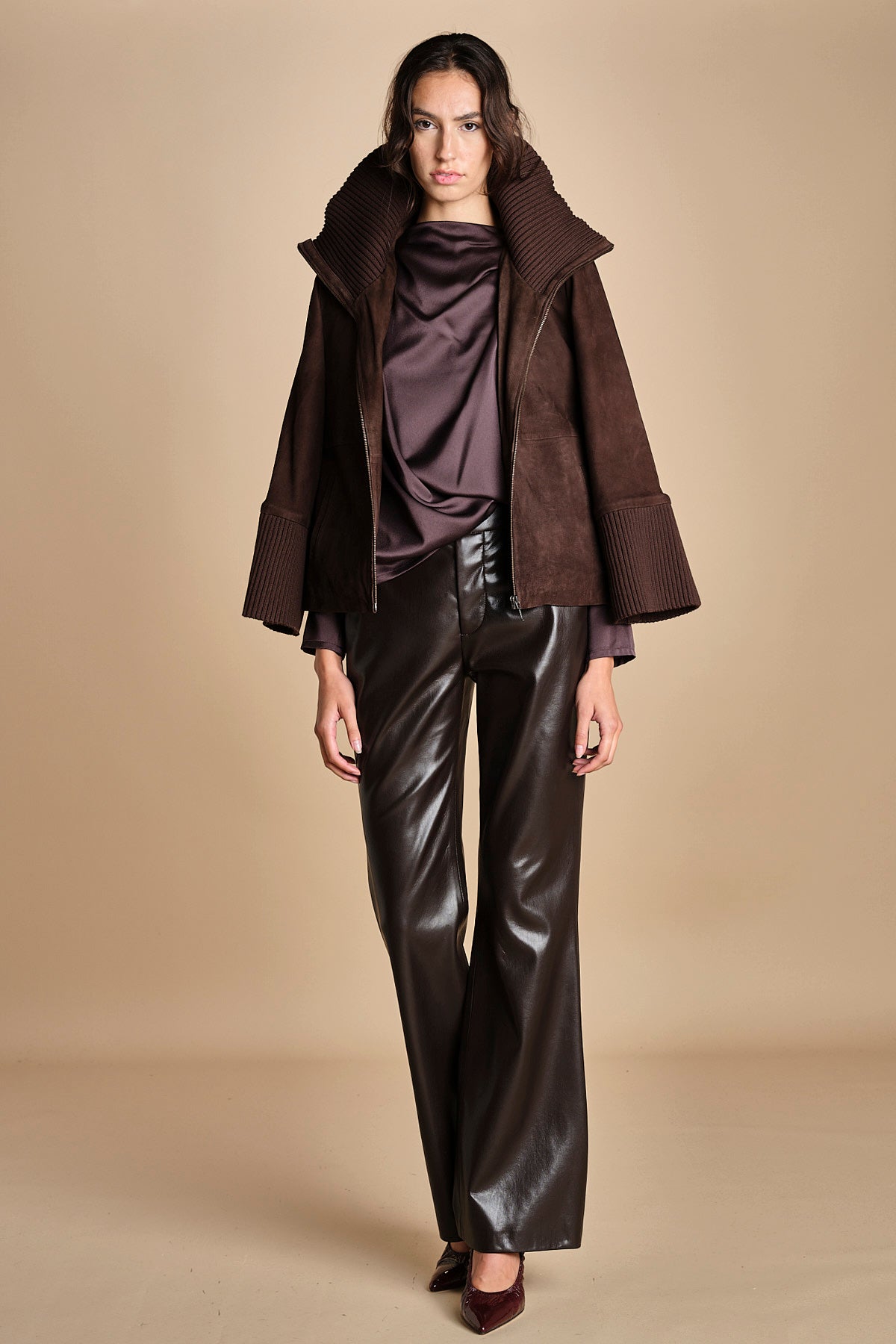 camicia con drappeggio TULLAH F25-142 039 CHOCOLATE oscar 