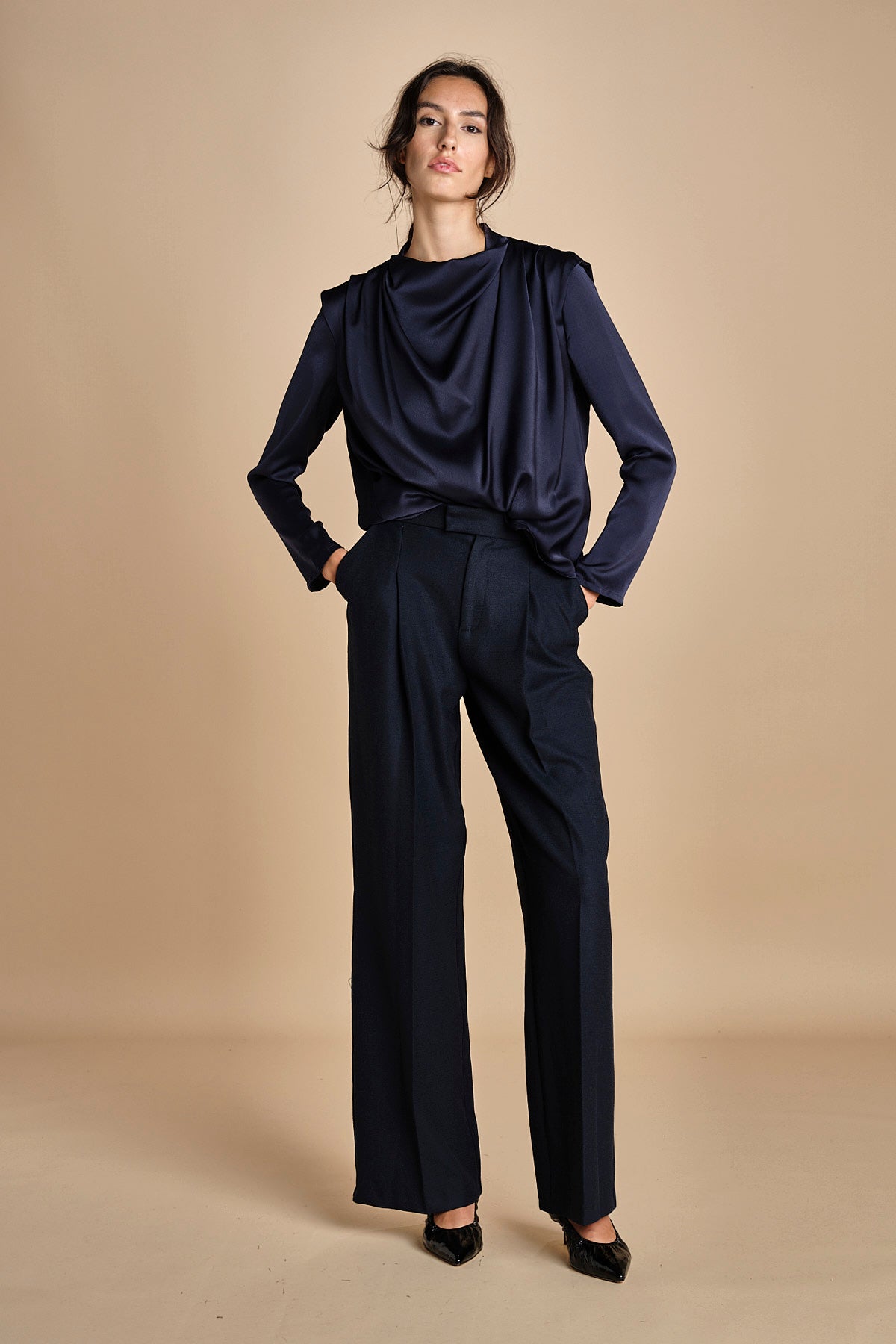 camicia con drappeggio TULLAH F25-142 292 MIDNIGHT oscar 