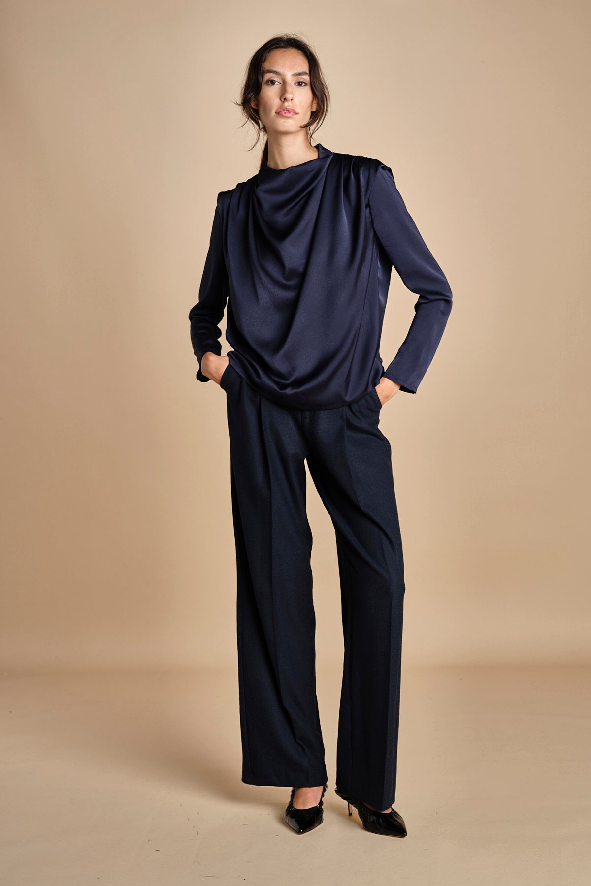 camicia con drappeggio TULLAH F25-142 292 MIDNIGHT oscar 