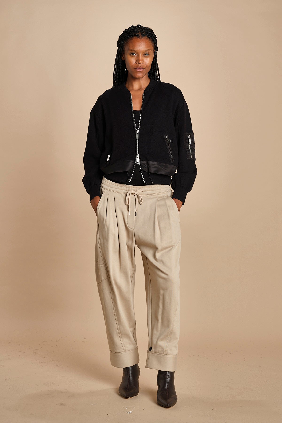 DBL LAYER BOMBER in maglia con zip. 70473TSM BA001 BLACK phillip lim 