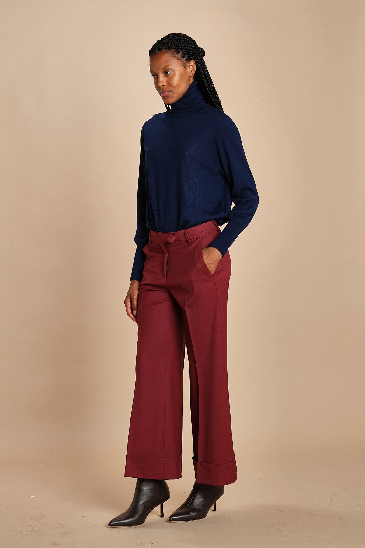 pantalone cropped con risvolto in gabardina MELODIA 652339 164 quelledue 
