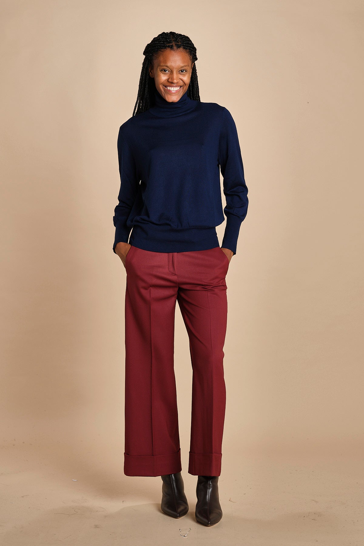 pantalone cropped con risvolto in gabardina MELODIA 652339 164 quelledue 