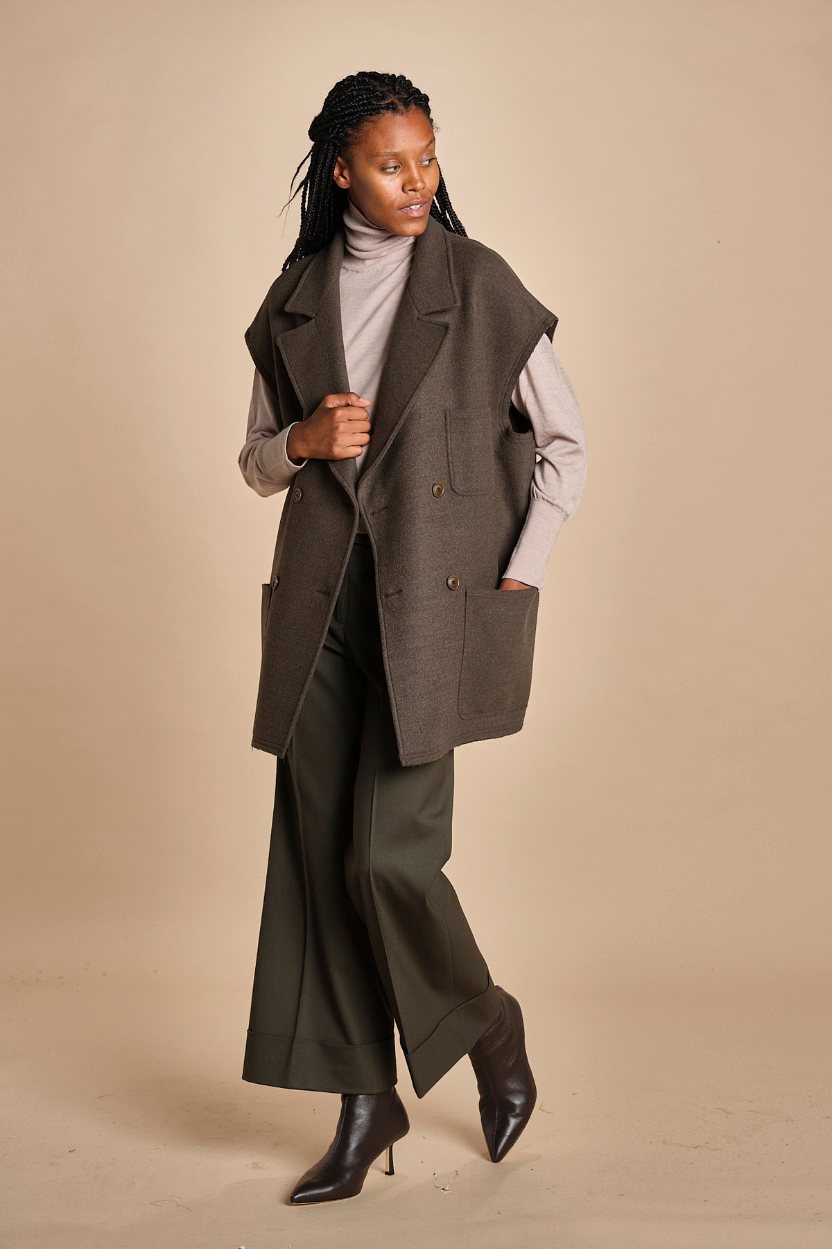 pantalone cropped con risvolto in gabardina MELODIA 652339 44 quelledue 