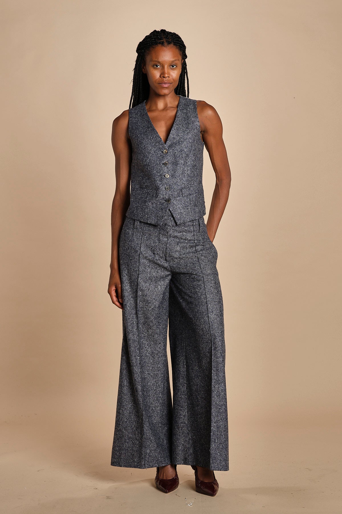 pantalone over con nervature in occhio di pernice ORIANA 540932 15 quelledue 