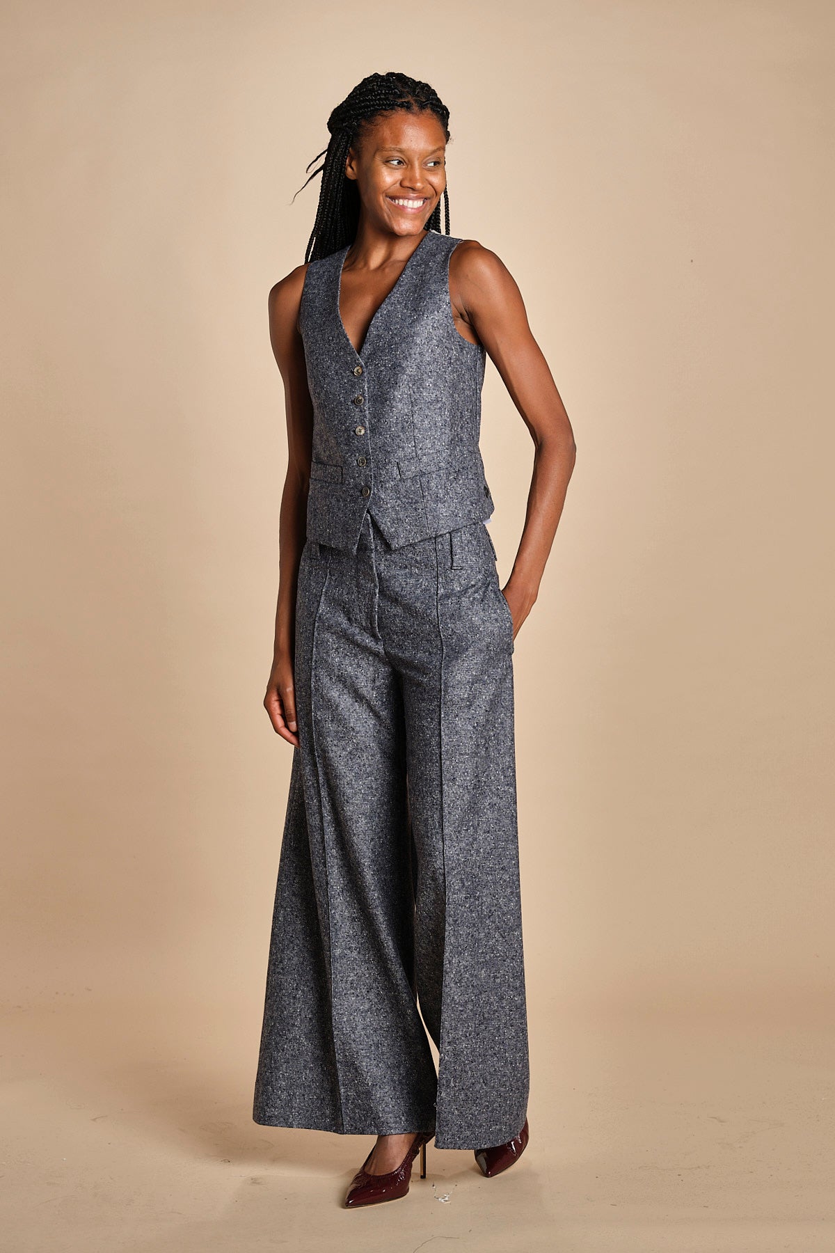 pantalone over con nervature in occhio di pernice ORIANA 540932 15 quelledue 