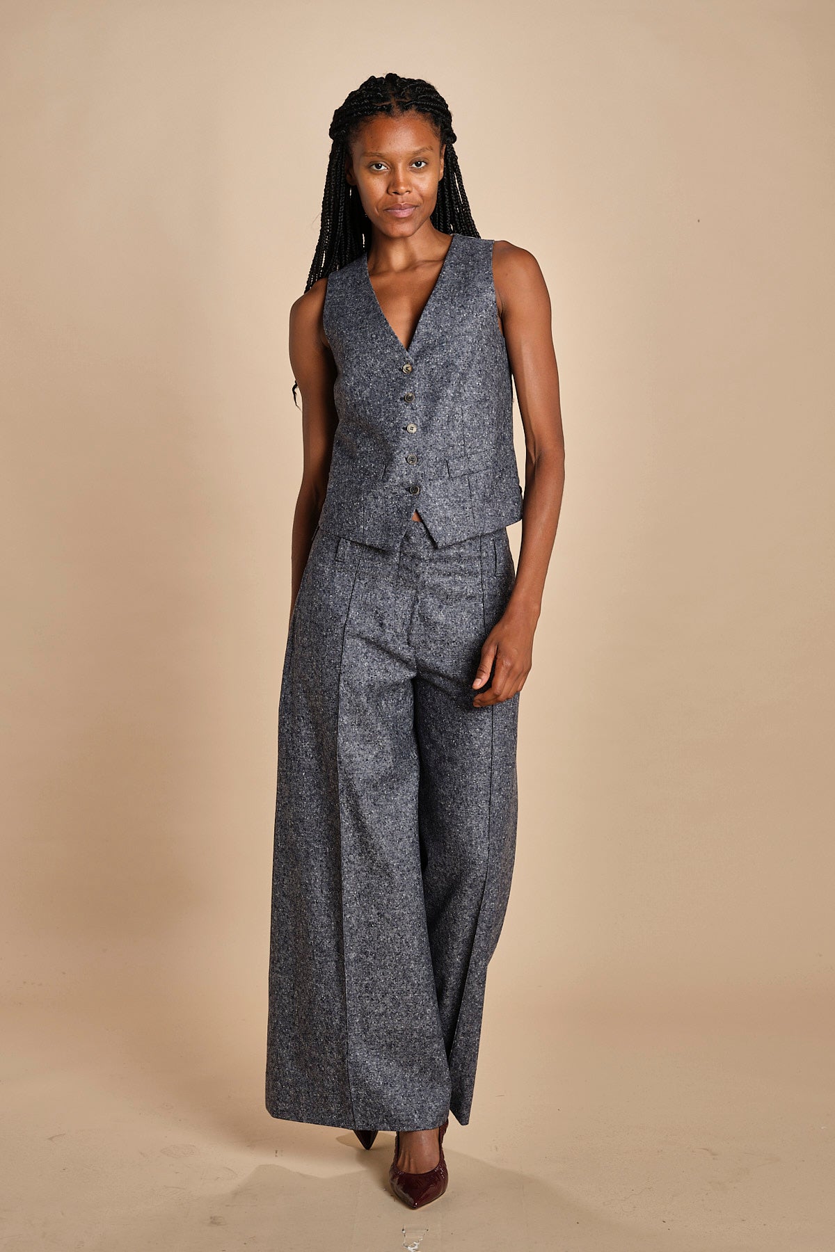 pantalone over con nervature in occhio di pernice ORIANA 540932 15 quelledue 