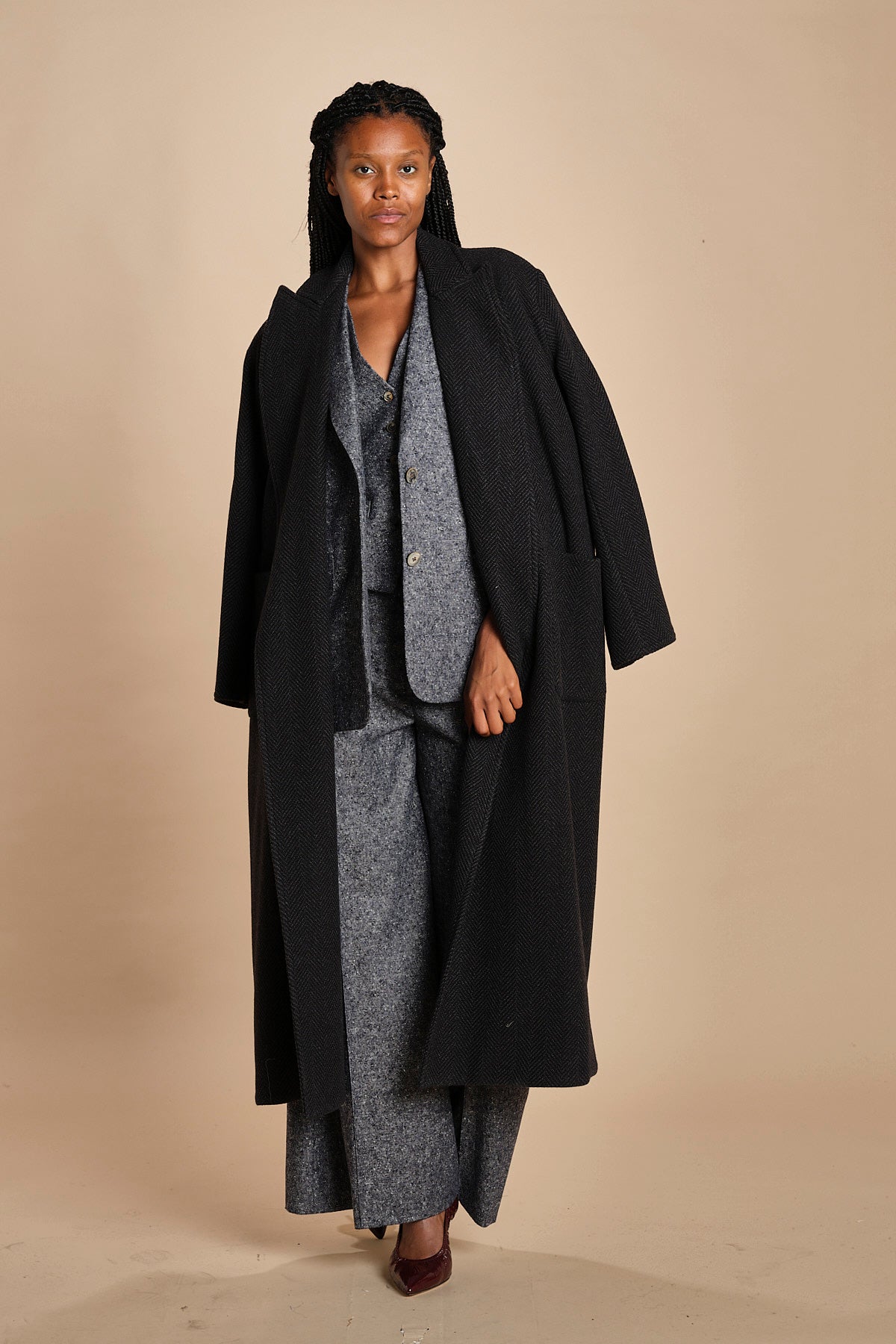 pantalone over con nervature in occhio di pernice ORIANA 540932 15 quelledue 