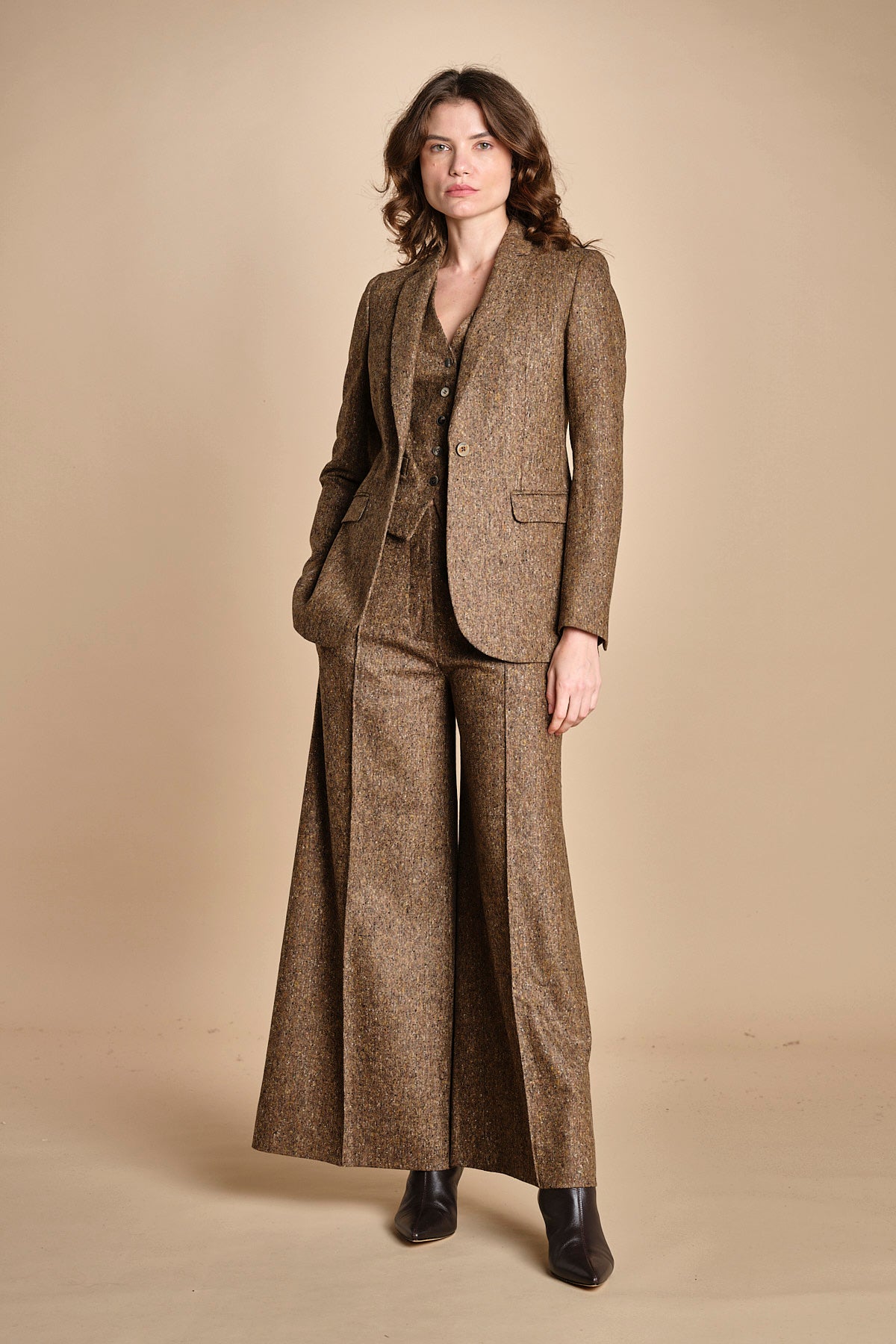 pantalone over con nervature in occhio di pernice ORIANA 540932 19 quelledue 