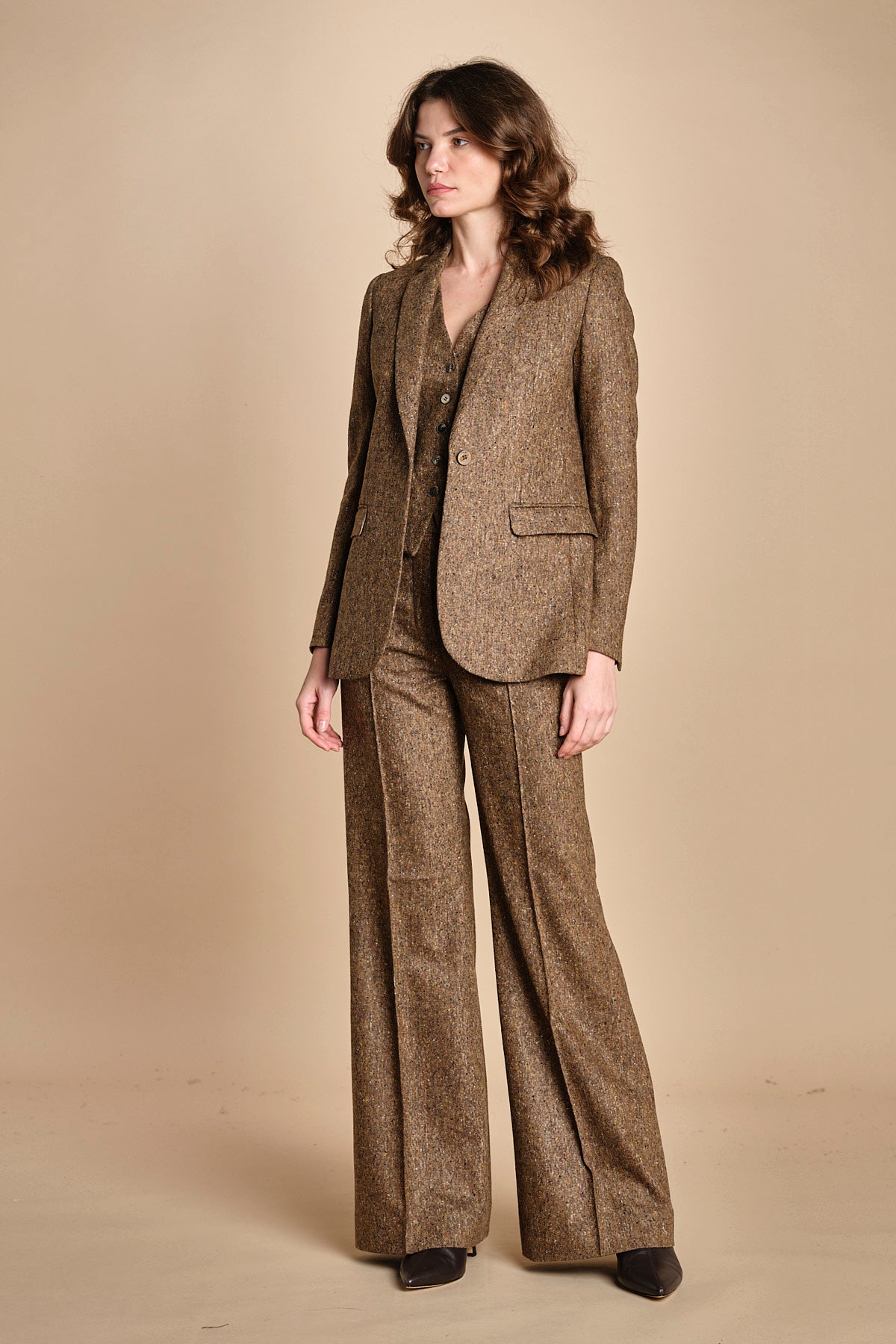 pantalone lungo e stretto con nervature in occhio di pernice OTTAVIA 673932 19 quelledue 