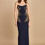 tubino lungo scollo punta ricamo fiore. RVBR-1190 NAVY rebecca vallance 