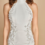 abito lungo collo alto con ricamo fiori. RVBR-1198 IVORY rebecca vallance 
