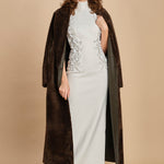 abito lungo collo alto con ricamo fiori. RVBR-1198 IVORY rebecca vallance 