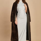 abito lungo collo alto con ricamo fiori. RVBR-1198 IVORY rebecca vallance 