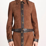 giacca in camoscio con chiusura in ottone 12093-19 TOBACCO retrofete 