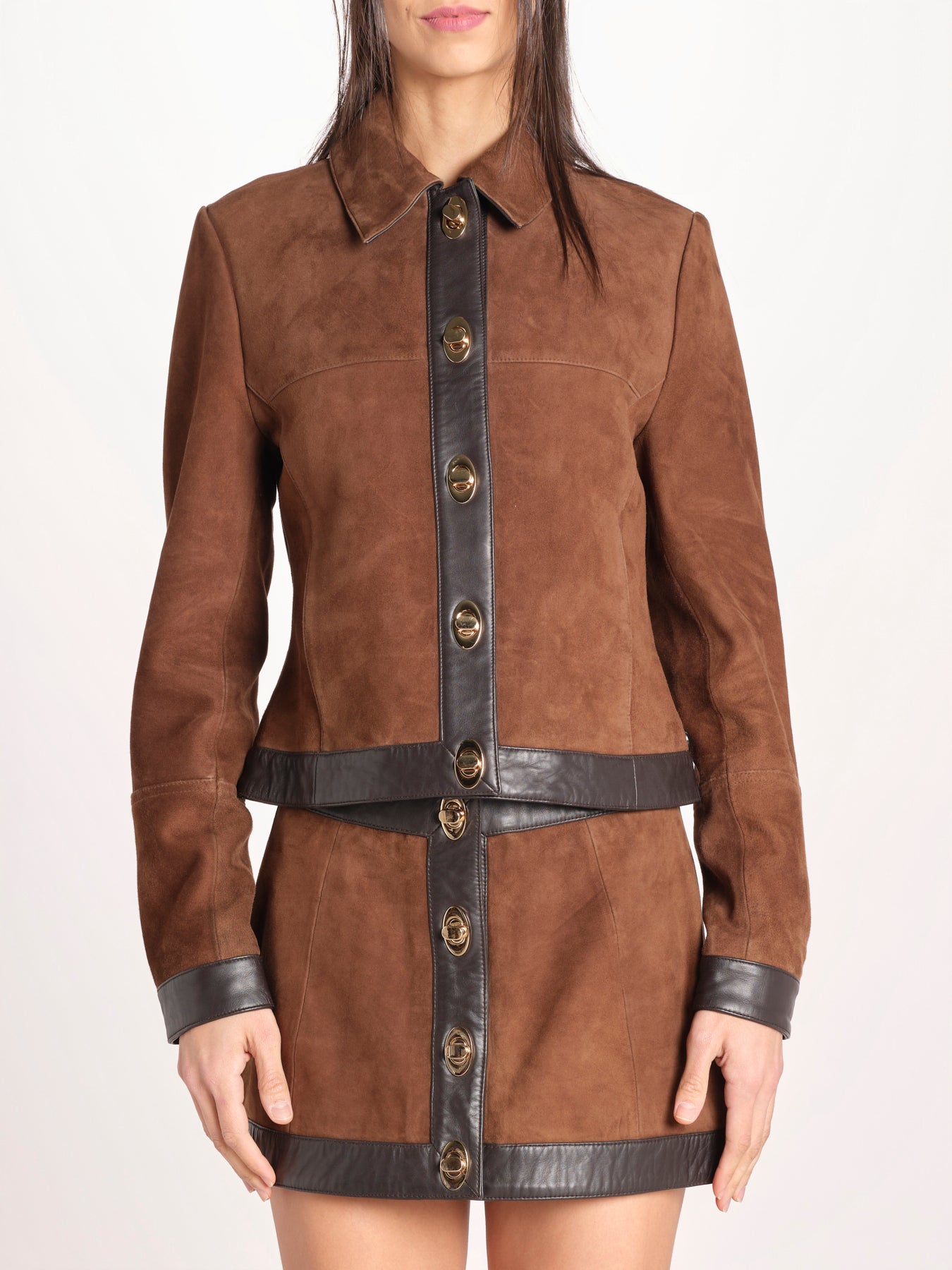 giacca in camoscio con chiusura in ottone 12093-19 TOBACCO retrofete 