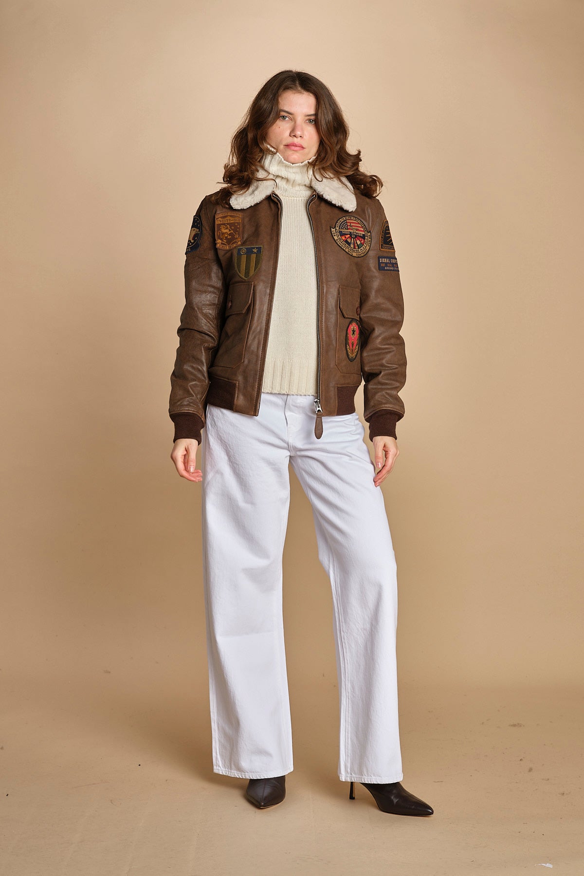 bomber montone più patch aviatore. LCAVIATORBD BROWN schott 