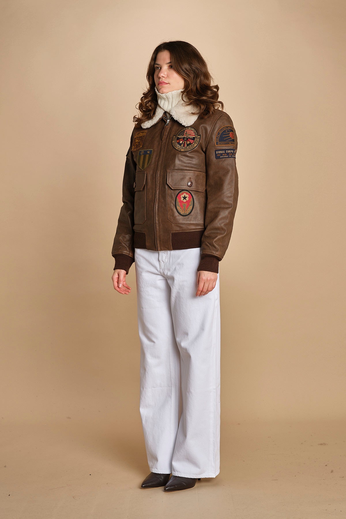 bomber montone più patch aviatore. LCAVIATORBD BROWN schott 