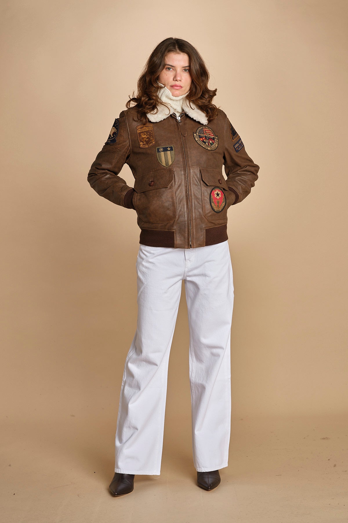 bomber montone più patch aviatore. LCAVIATORBD BROWN schott 