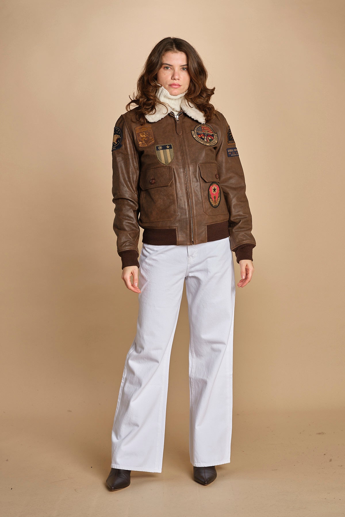 bomber montone più patch aviatore. LCAVIATORBD BROWN schott 