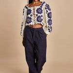 top manica lunga con fiori grandi CATRINE 007 BLUE BLUE sea ny 