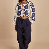 top manica lunga con fiori grandi CATRINE 007 BLUE BLUE sea ny 