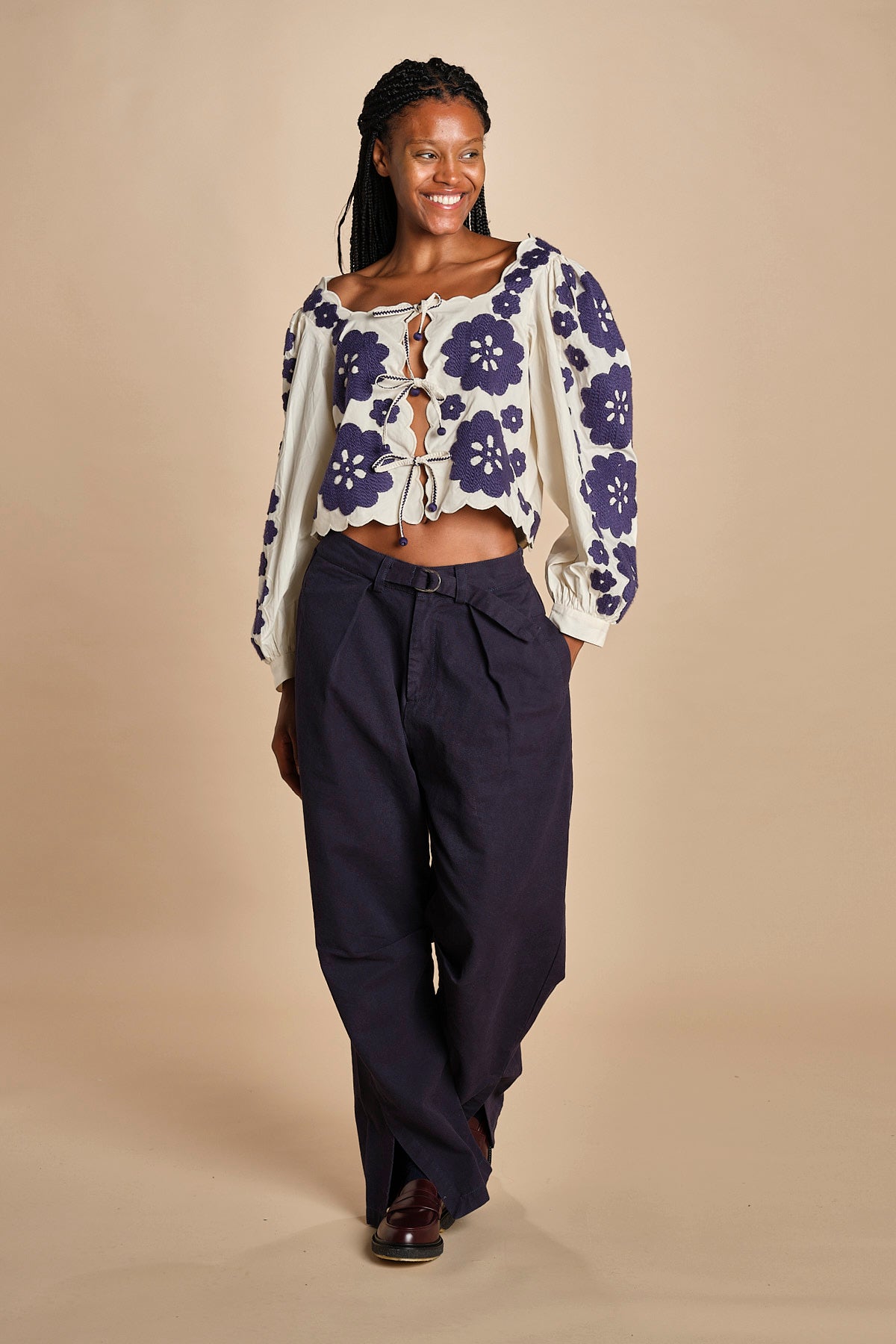 top manica lunga con fiori grandi CATRINE 007 BLUE BLUE sea ny 