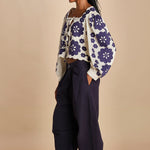 top manica lunga con fiori grandi CATRINE 007 BLUE BLUE sea ny 