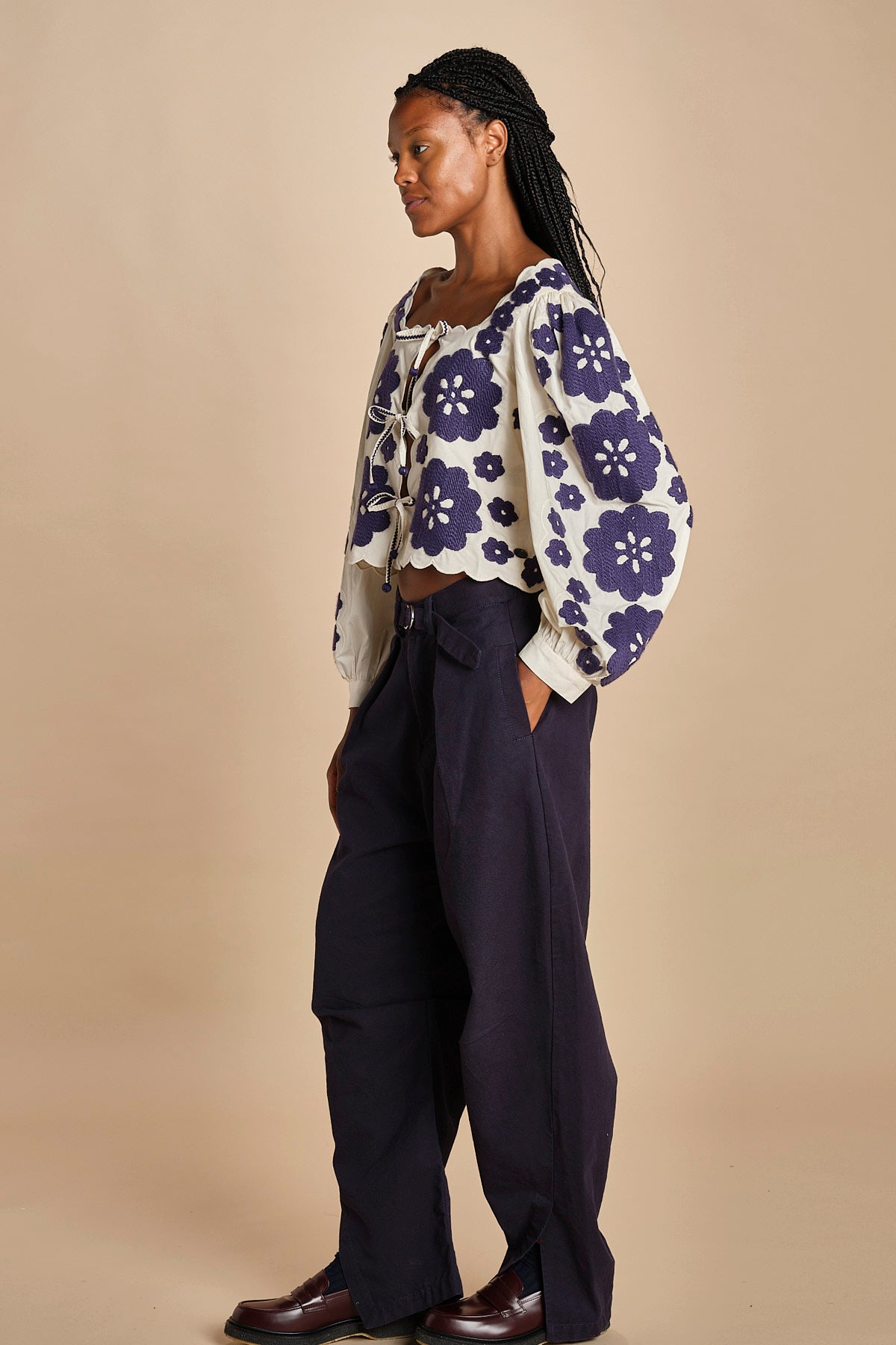 top manica lunga con fiori grandi CATRINE 007 BLUE BLUE sea ny 