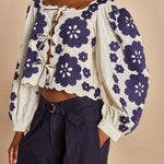 top manica lunga con fiori grandi CATRINE 007 BLUE BLUE sea ny 