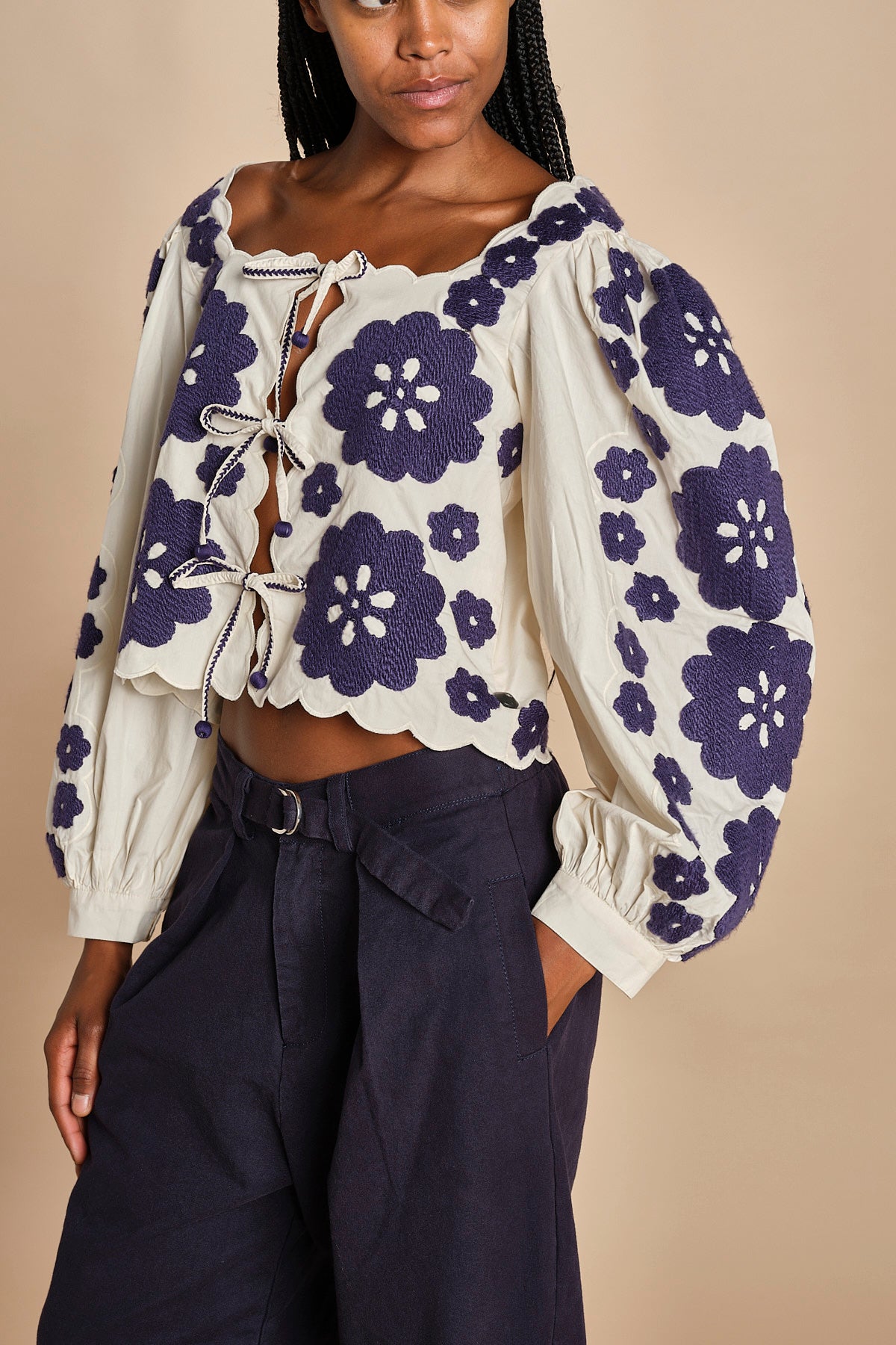 top manica lunga con fiori grandi CATRINE 007 BLUE BLUE sea ny 