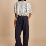 camicia girocollo con fiori intarsiati. LULA 016 WHITE sea ny 