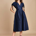 abito midi in tessuto goffrato FAYETTA  035 NAVY sea ny 