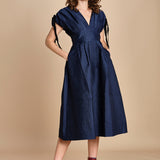 abito midi in tessuto goffrato FAYETTA  035 NAVY sea ny 