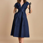 abito midi in tessuto goffrato FAYETTA  035 NAVY sea ny 