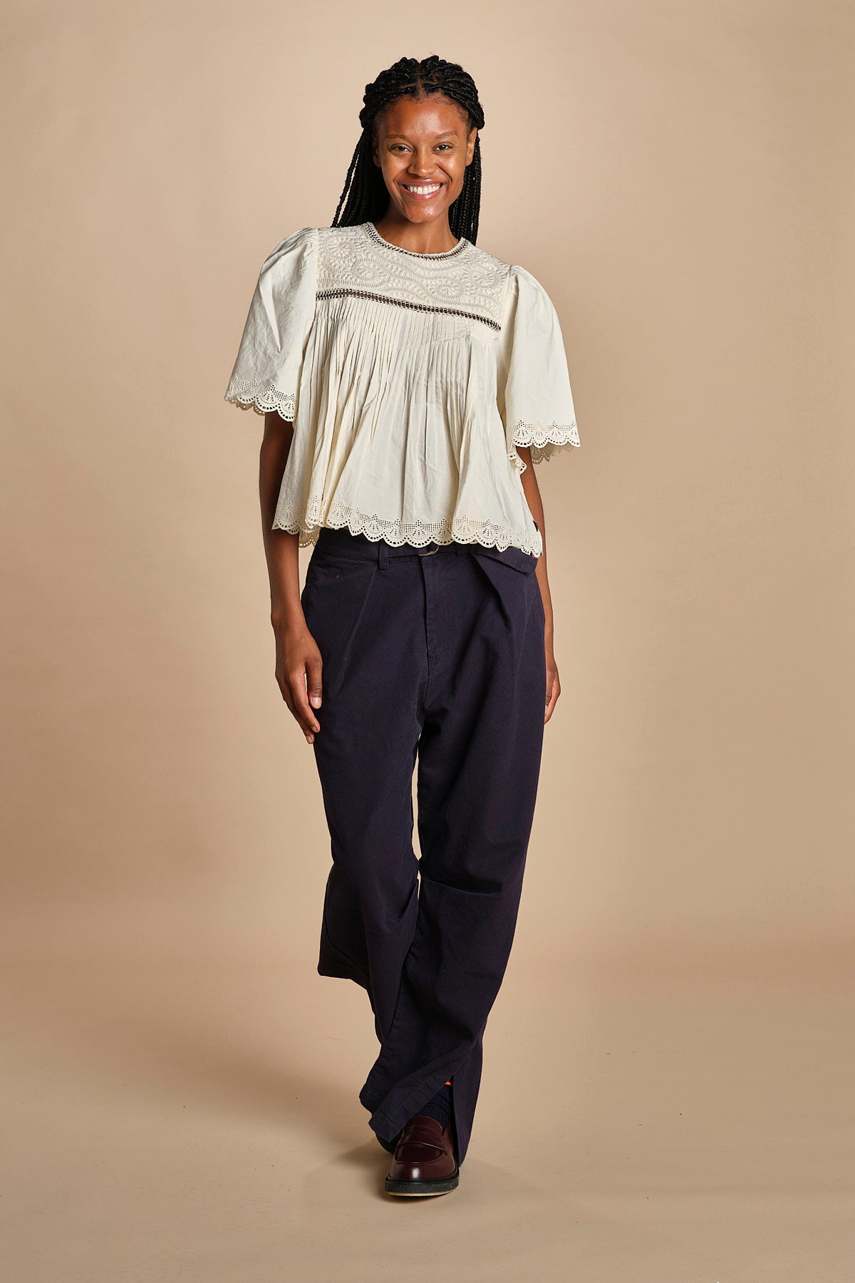 top manica corta con ricami LARISSA 108 CREAM sea ny 