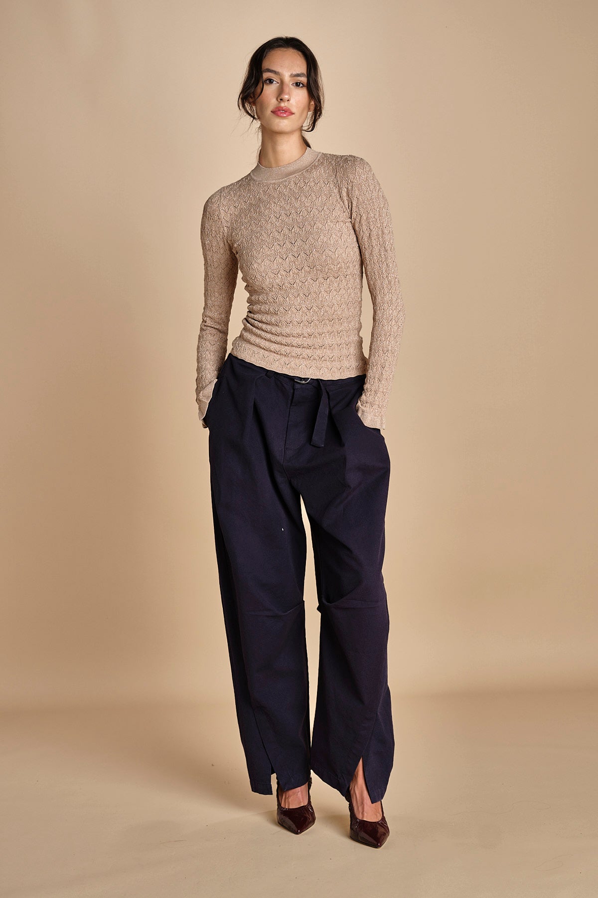 maglia girocollo jaquard RUBY 118 CHAMPAGNE sea ny 