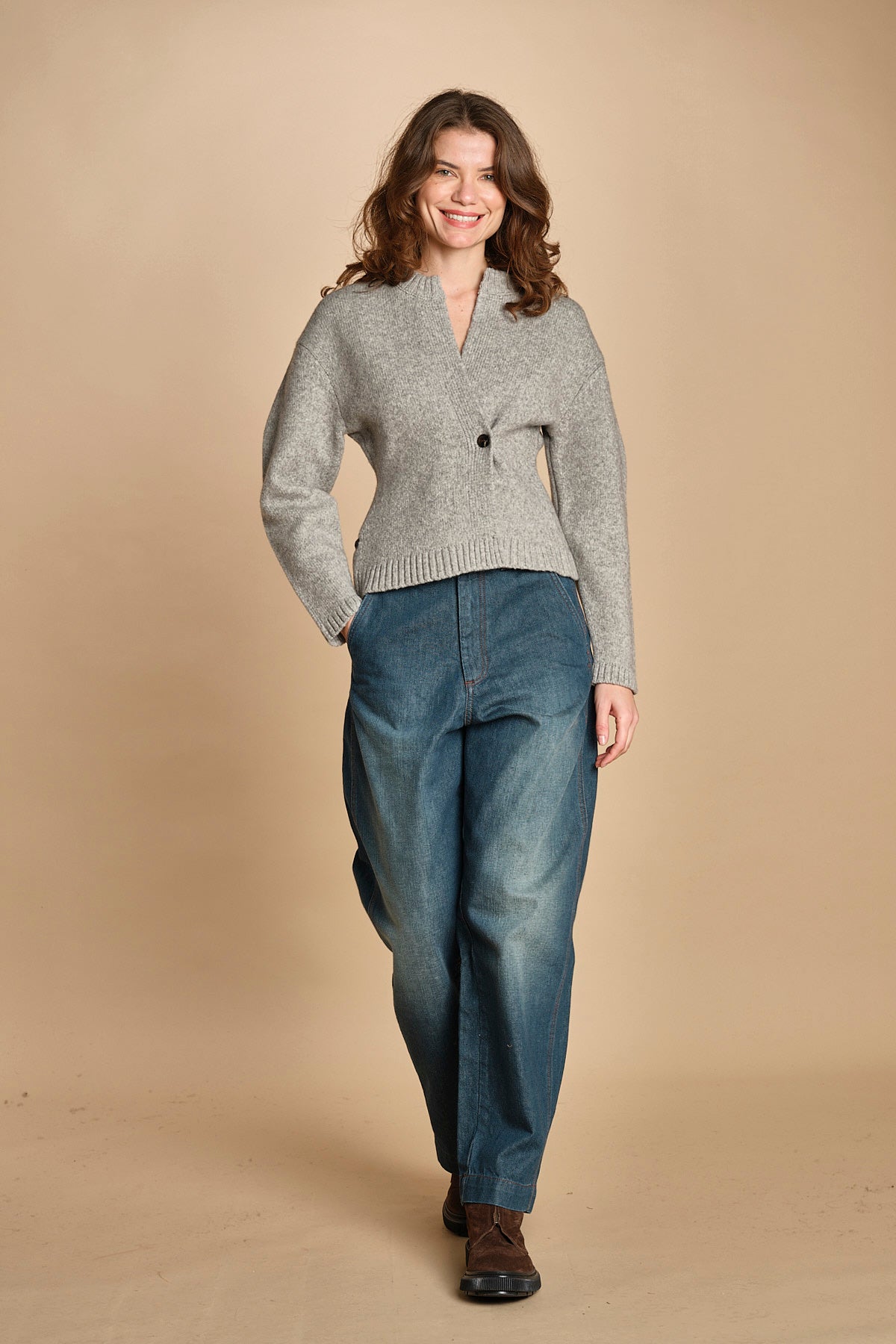 cardigan 1 bottone. CAR0335 GRI3325W soeur 