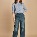 camicia a righe con colo guru. CHE0185 BLE5825W soeur 