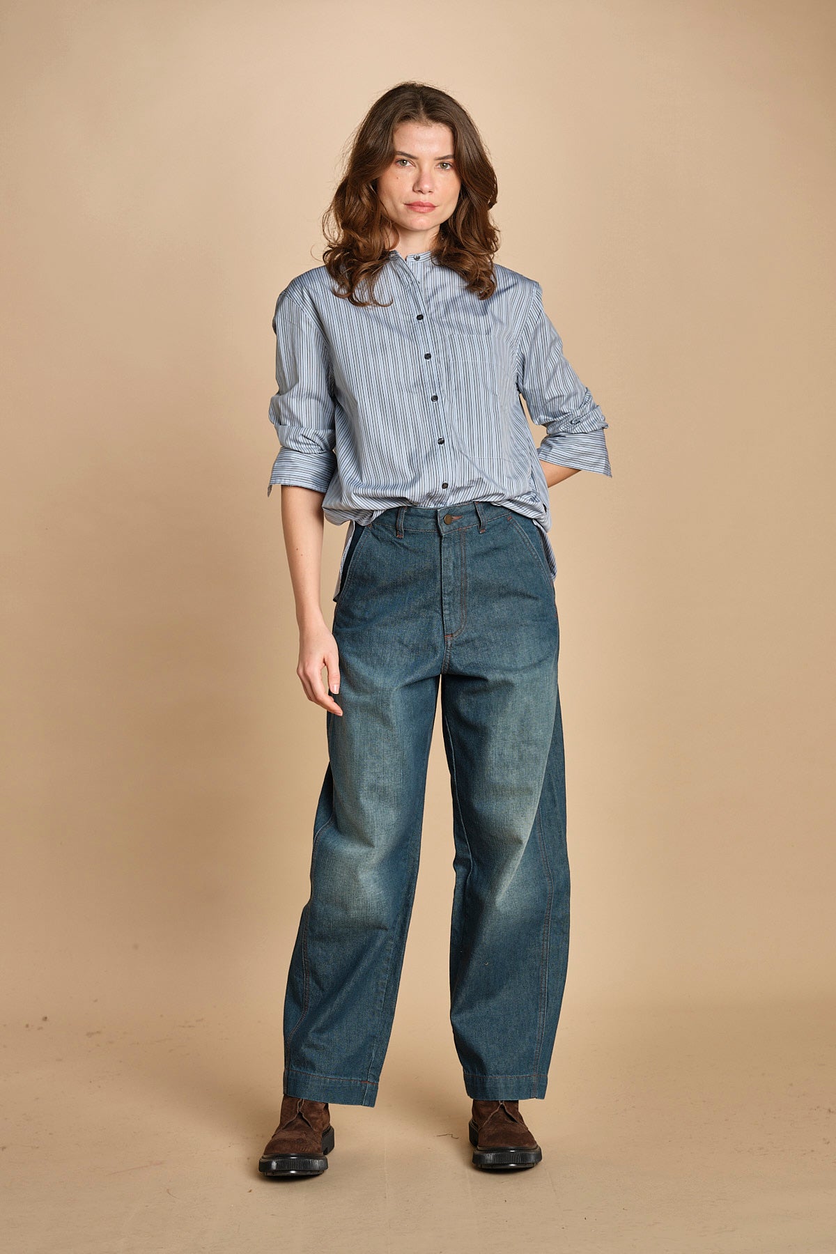 camicia a righe con colo guru. CHE0185 BLE5825W soeur 