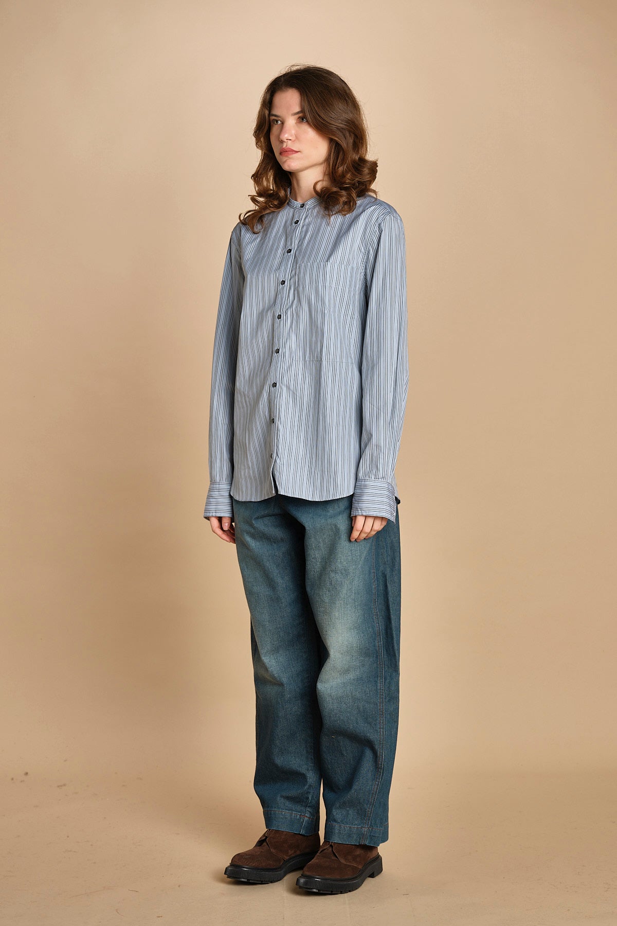 camicia a righe con colo guru. CHE0185 BLE5825W soeur 